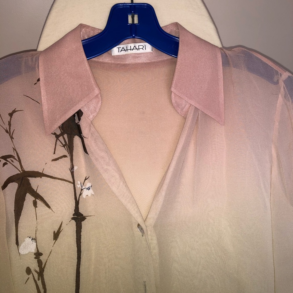 Tahari Women’s Silk Button Down Long Sleeve Blouse